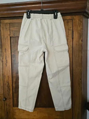 O PacSun Women's Wide Leg Cargo Pants in Cream Medium thumbnail 5