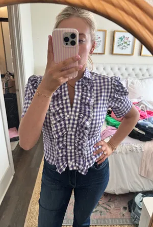 Double R by Ravi Ratan Purple gingham top thumbnail 1