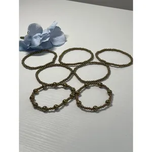 Gold Tone‎ Beaded Stretch Bracelet Set Stackable Layering Boho thumbnail 3