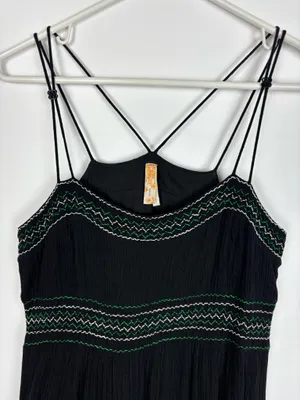 Anthropologie Maeve Dress Size 4 Black Embroidered Strappy Fit Flare Boho Gauze thumbnail 3