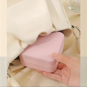 1pc Mini Jewelry Box, Portable Jewelry Storage Box, PU Leather‎ Small Organizer thumbnail 5
