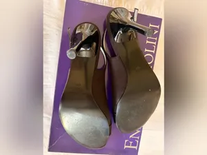 Enzo Angiolini Black Satin Slingback Heels w/Rhinestone Buckle Accent size 8.5 thumbnail 2