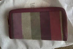 Striped‎ Zip-Around Fendi Wallet in Burgundy and Olive thumbnail 1