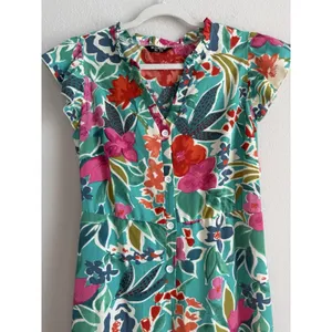 Bloomchic Tropical Floral Jumpsuit Teal/Multicolor Lightweight‎ Wide Leg Size 12 thumbnail 5