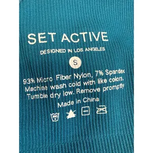 Set Active Blue Ribbed Knit Yoga Workout Athletic Sports Bra Crop Top Size S thumbnail 5