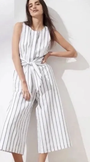 Banana Republic Striped Linen Blend Wide Leg Cropped Jumpsuit thumbnail 1