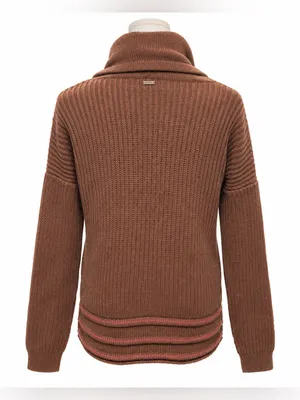 prAna Wool Blend Cowl Neck Sweater Medium Brown Striped Hem Pullover thumbnail 3
