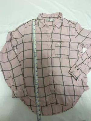 Abercrombie & Fitch pink plaid button up shirt Size S #preppy #flannel thumbnail 5