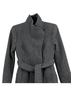Babaton Connor Button-up Wrap Coat Funnel Neck Size XS Gray Wool-Blend Belted thumbnail 2