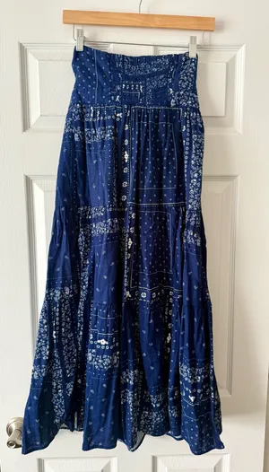 Strapless Bandana Print Midi Dress Blue thumbnail 2