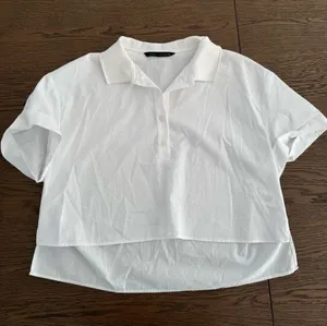 Zara White Cropped Polo Top thumbnail 1