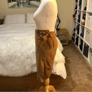 EXPRESS | Camel Faux Suede High Waisted Pencil Wrap Tie Side Grommet Ring Skirt thumbnail 3