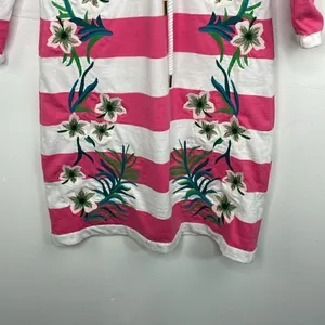 Y2K Juicy Couture Passion Pink/White Stripe Hibiscus Embroidered Dress Small thumbnail 4