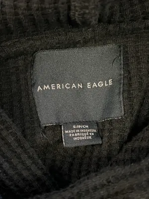 American Eagle Outfitters Hoodie Womens Small Black Waffle Knit Thermal Pullover thumbnail 6