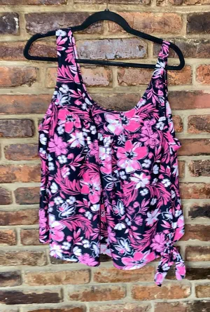 Swimsuits For All Black Pink Floral Tankini Swim Bathing Suit Top Womens Size 24 thumbnail 1
