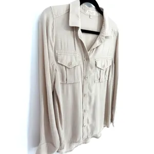 Side Stitch Los Angeles‎ Tan Button Down Shirt Womens Medium Long Sleeve, Fall thumbnail 2