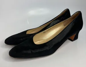 Salvatore Ferragamo Pumps Womens 10.5 AA Black Good Block Heel Textured Italy thumbnail 1