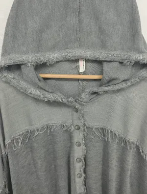FP Movement by Windy Meadows Washed Gray Frayed Henley Hoodie thumbnail 5