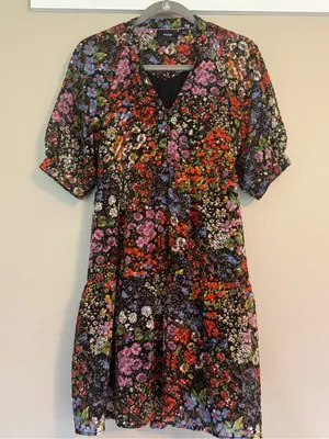 ANTHROPOLOGIE Maeve Melinda Tiered Tunic Dress XS 18.5” p2p Black Multi EUC thumbnail 2