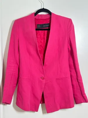 Zara Hot Pink Collarless Single-Button Blazer- made in Spain thumbnail 1