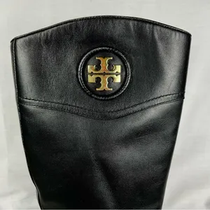 Tory Burch Ashlynn Black Boots Sz 7 Leather Riding Boots New Soles Authentic thumbnail 3