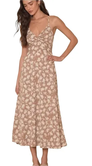Lulus Picturesque Moments Brown Floral Print Strappy Maxi Dress Sz M Date Night thumbnail 1