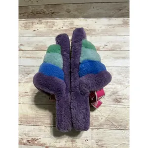 UGG Fluff Yeah Purple Stripe Slide Slippers Youth Size 4 EU 36 Women's 5.5 Plush thumbnail 6