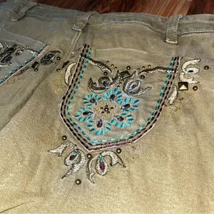 Embroidered olive straight leg jeans Tan Size 30 thumbnail 5