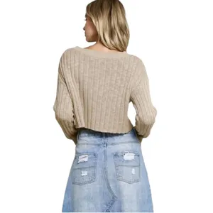 “Good Vibes” Rib Knit Crop Long Sleeve Sweater Tan Size Medium‎ thumbnail 10