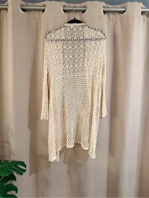 Earthbound Cream Crochet Open-Front Women's Sweater Cardigan thumbnail 2