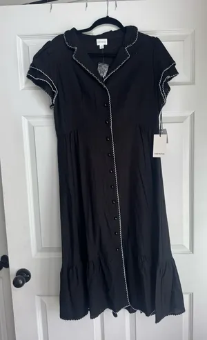 For Cynthia Black Midi Dress with White Scallop Trim thumbnail 1