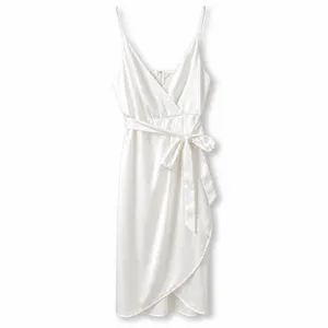 NEW Lulus Joice White Satin Tie Waist Wedding Bridal Shower Midi Dress Medium thumbnail 6