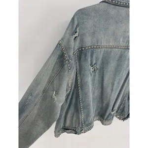 POL Denim Jean Jacket Womens S Blue Studded‎ Distressed Oversized thumbnail 13