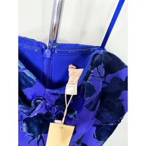 Hutch Strapless Midi Dress Blue Floral Velvet Burnout Slit Sweetheart NEW thumbnail 4