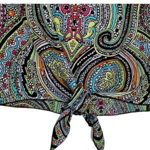 Cha Cha Vente Blouse Top Multi Color Paisley Tie Front Waist Top Size Medium thumbnail 3