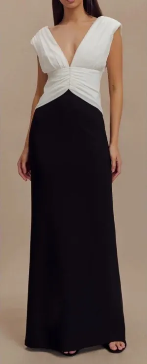 MESHKI Monique Contrast Maxi Dress – Black Chiffon & Stretch, Women’s Size M thumbnail 1
