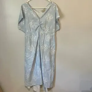 Charlie Paige Linen Blend Baby Blue Floral Midi Dress XL Coastal Boho #700 thumbnail 2