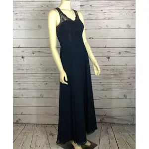 Azazie Navy Lace Chiffon Open Back Bridesmaid Formal Maxi Gown X Small thumbnail 13