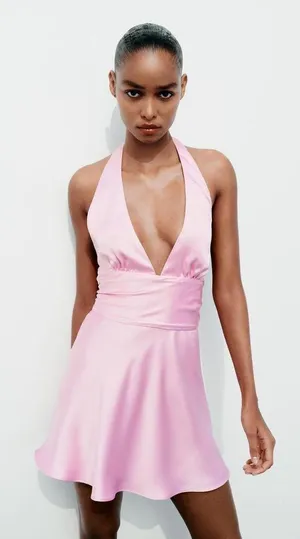 ZARA dress mini halter pink satin Bow 🍬 🎀 wedding party coctail bridal shower thumbnail 10