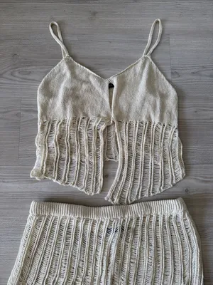 Cotton Candy Cream Knit Crop Top & Shorts Set Coverup thumbnail 4