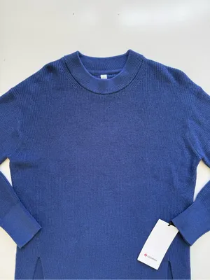 NWT lululemon Merino Wool-Blend Ribbed Crewneck Sweater Heathered Psychic Blue 4 thumbnail 5
