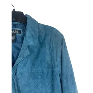 Vintage Dialogue Teal Blue Suede Leather Jacket Women’s M 90s Y2K Washable READ thumbnail 2