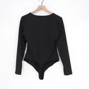 Black Square Neck Long Sleeve Corset Seam Bodysuit XXL thumbnail 3