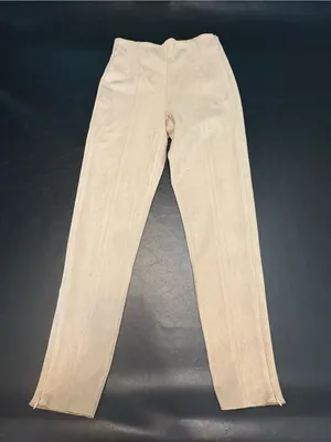 Zara Faux Suede High-Waist Leggings in Light Beige with Zip bottoms size Medium thumbnail 3