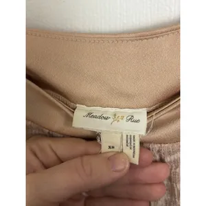 Anthropologie Meadow Rue Peach Square Neck Long Sleeve Blouse XS Mixed Media thumbnail 3