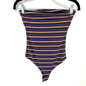 Free People Intimately Stripe Out Bodysuit Y2K 90s Indie Ribbed Small Strapless thumbnail 4