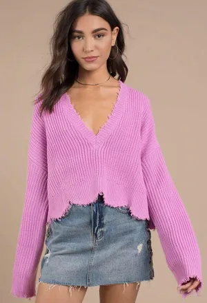 Distressed Out Pink Cropped Sweater thumbnail 1
