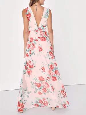 NWT Lulus Garden Meandering Blush Floral Print Maxi Dress size L thumbnail 3