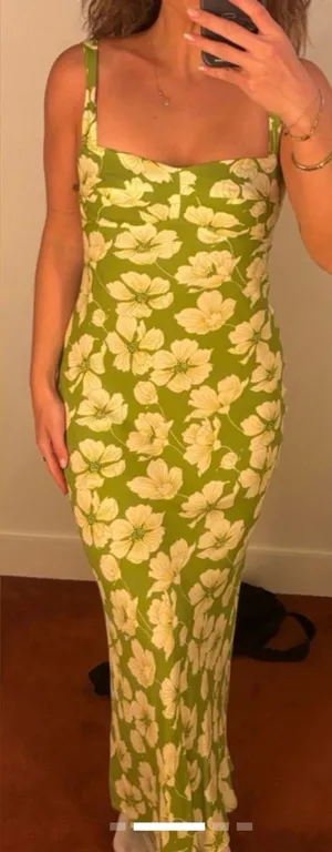 NEW REFORMATION Yale green floral lovebird sleeveless maxi dress sz 4 thumbnail 1