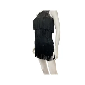 Balera Sequin Fringe One Shoulder Dress‎ Black Sleeveless Flapper Costume thumbnail 3